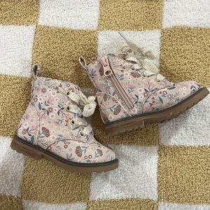 Flower Lace Up Toddler Booties Boots
